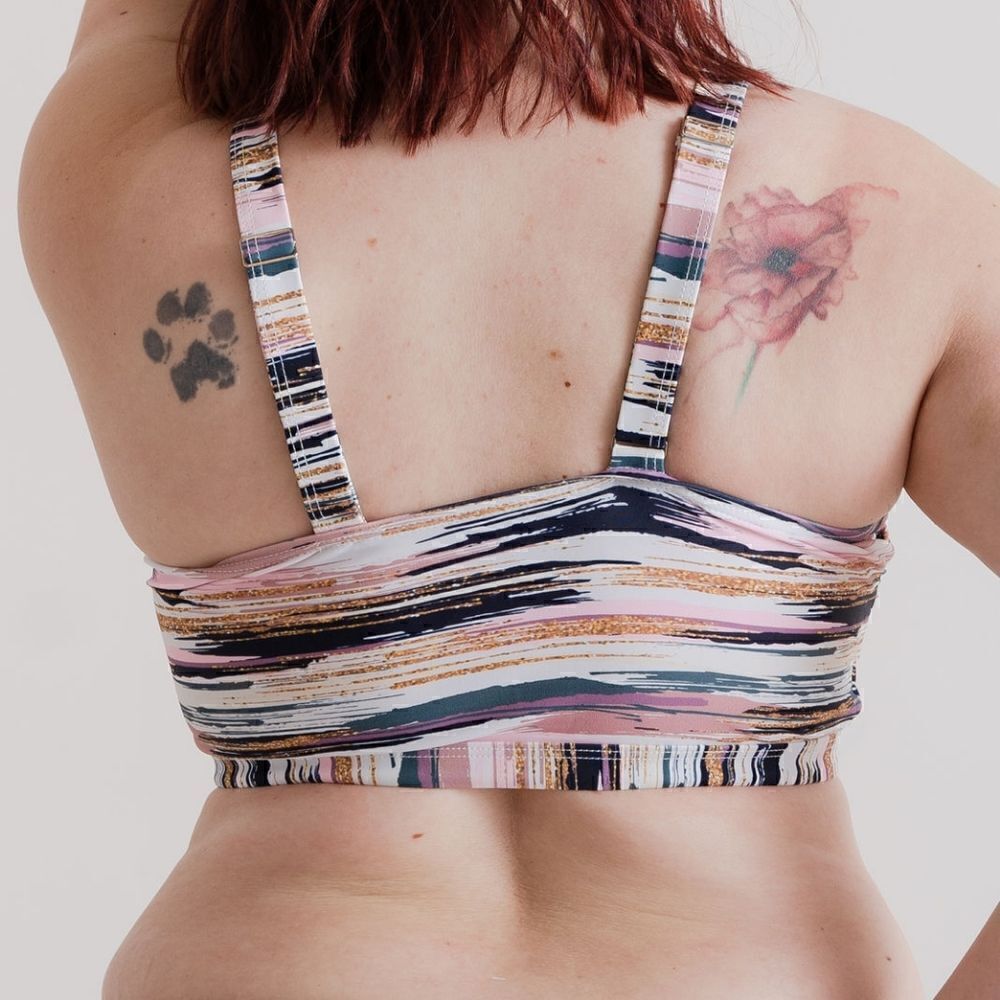 Athletic Bikini Swimsuit Top Small Adjustable Stripes - Picture 7 of 15